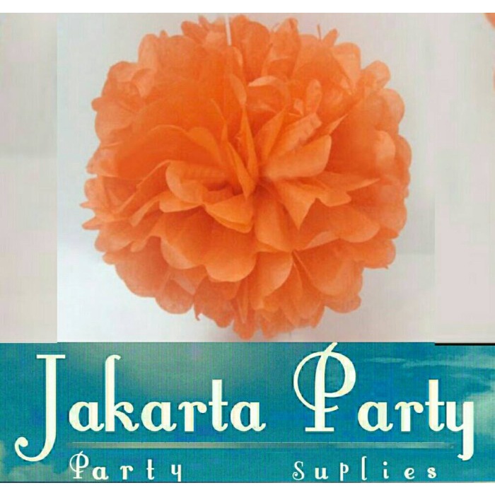 Pompom Kertas Small 20 Cm / Pompom Orange / Hiasan Ultah Gantung