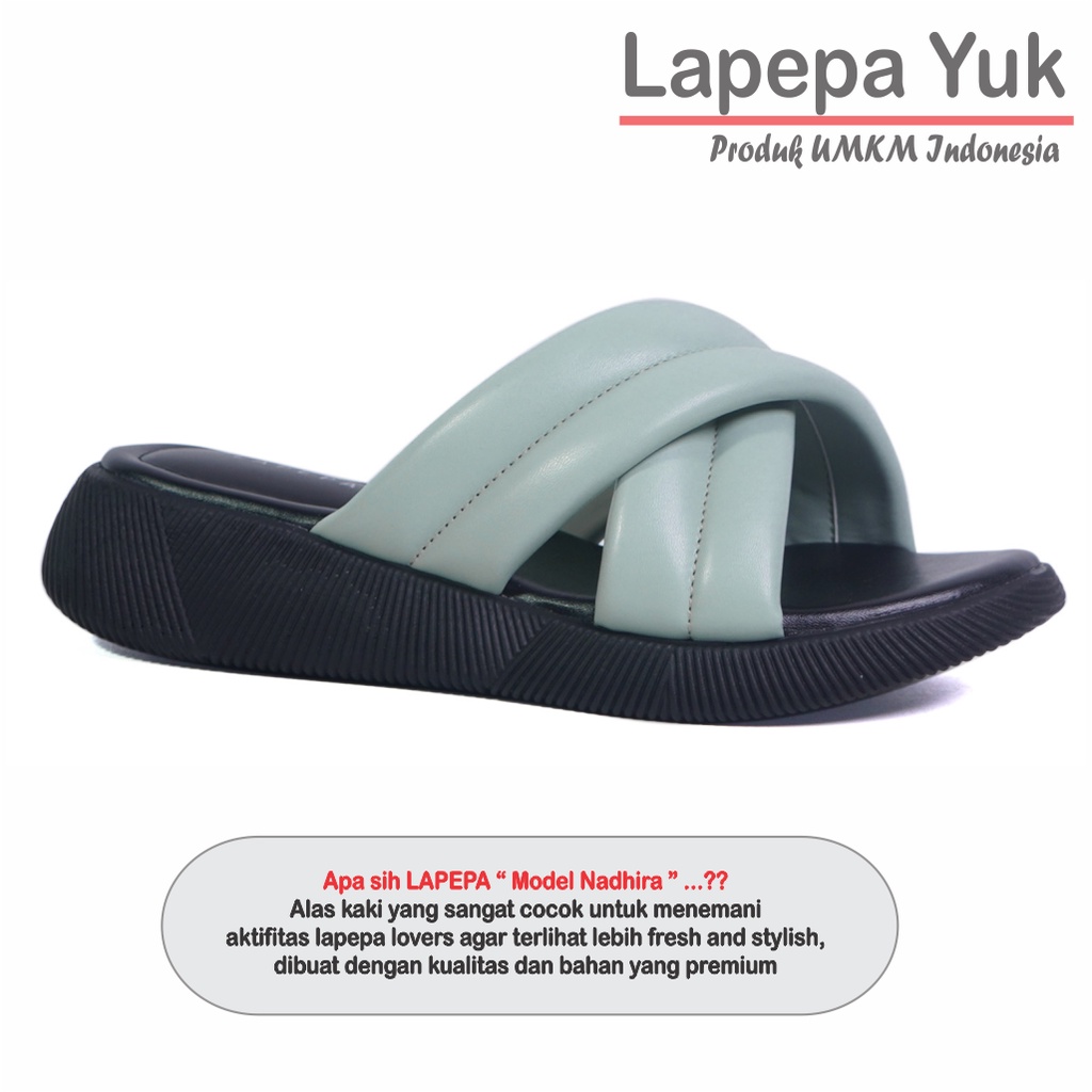 LAPEPA YUK - Sandal Wanita Wedges NADHIRA Sendal Cewek Platform Kondangan Hak Tinggi 3cm Model Silang 2 Size 36 37 38 39 40 41 Pergi Santai Rumah Slop Warna Mint Hijau Sage Green Soft Selop Premium Original Kekinian Terbaru Shoes ORI Mall Official Store