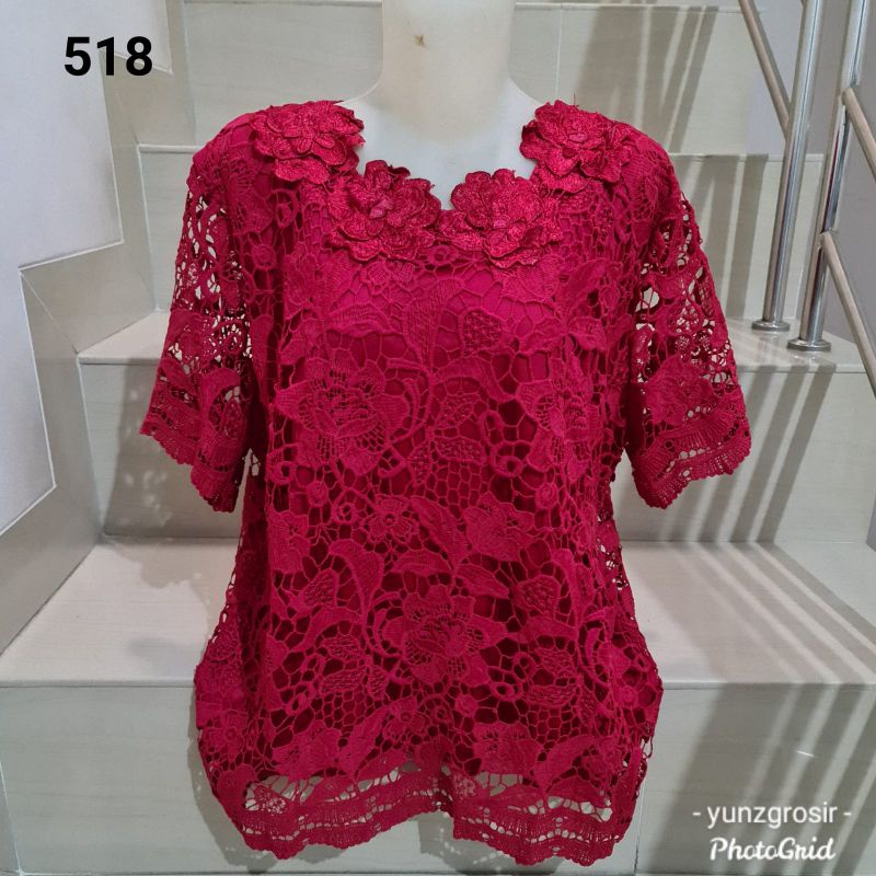 Blouse Brukat Tangan Pendek Putih dan Warna Jumbo XL, 2XL, 3XL-3