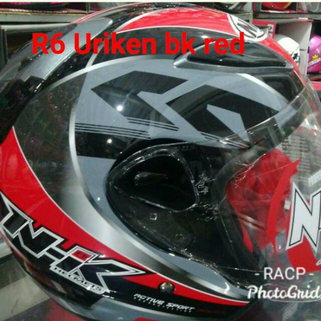 Helm NHK R6 uriken kaca datar merah hitam model racing