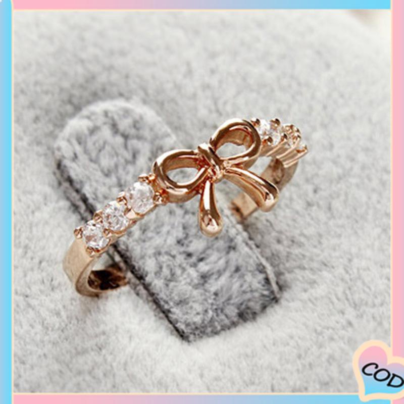 COD❤️ Cincin Busur Berlian Sederhana, Perhiasan Fashion Wanita Kreatif Yang Indah-A.one