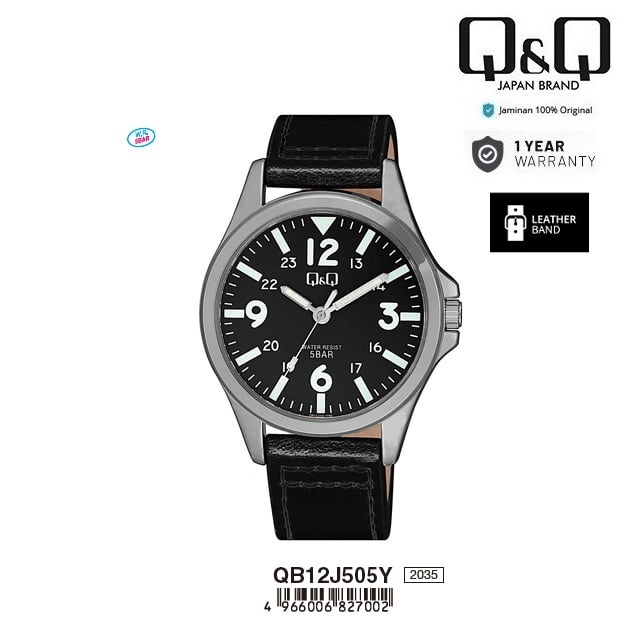 Q&Q QNQ QQ QB12 QB12J QB12J505Y ORIGINAL ANALOG WATCH JAM TANGAN PRIA TALI KULIT