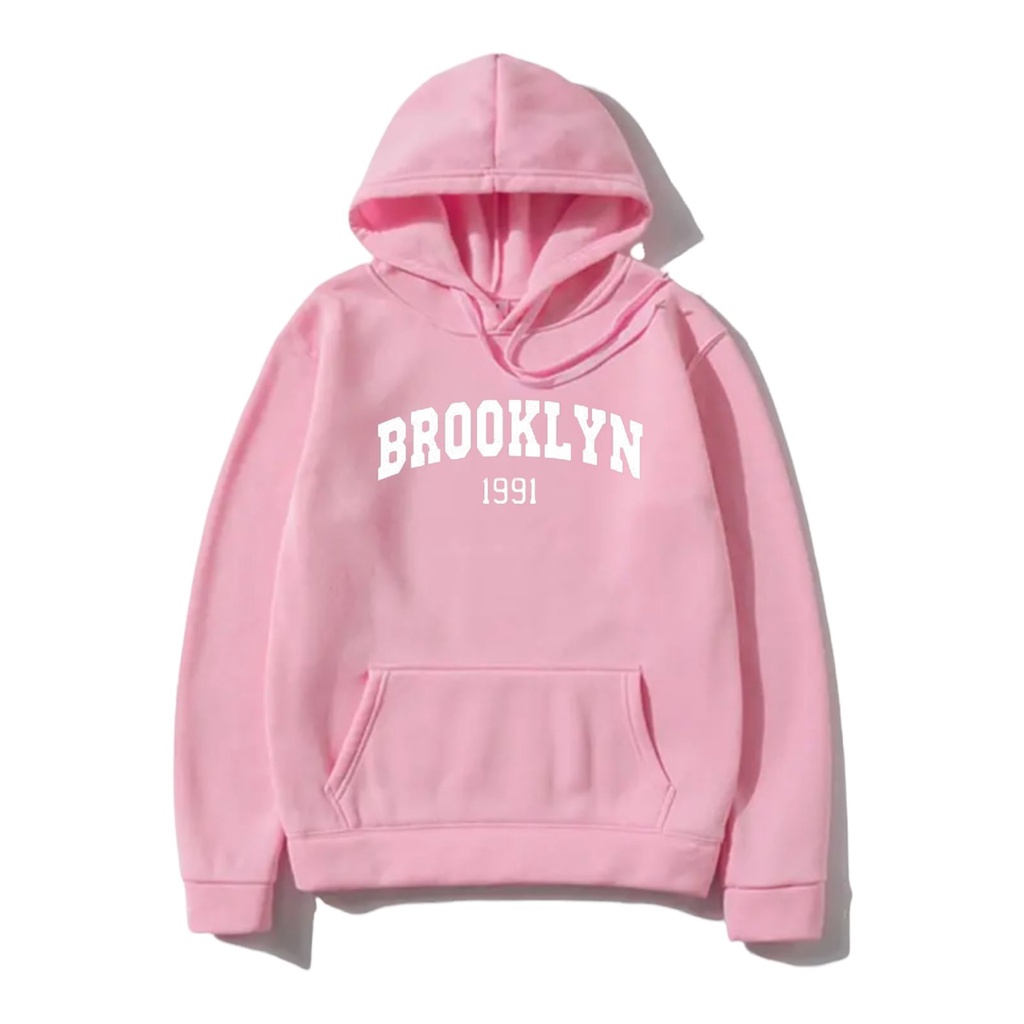 Sweater Hoodie Motif Brooklyn Bahan Fleece Tebal Premium Pria Wanita