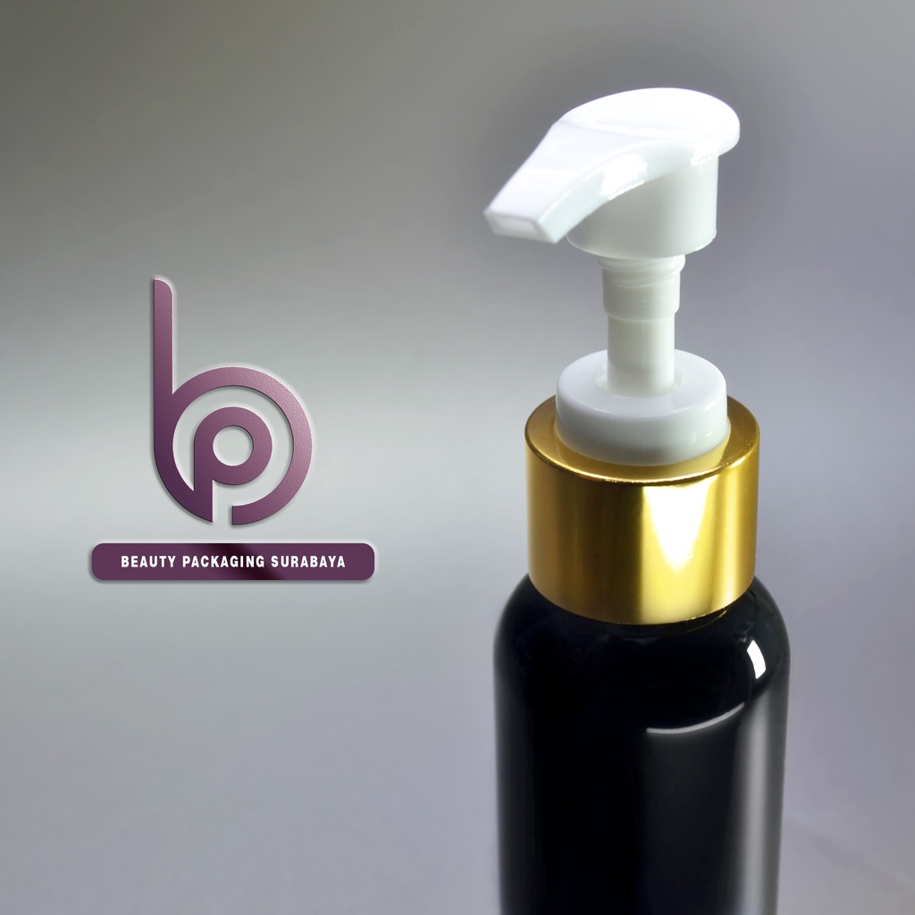 Botol plastik PET 100ml BR hitam tutup pump lotion gold