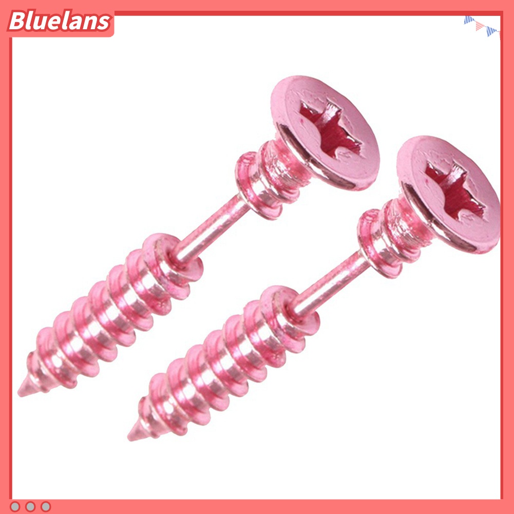 1 Pasang Anting Stud Bentuk Sekrup Bahan Stainless Steel Gaya Punk Gothic Untuk Unisex