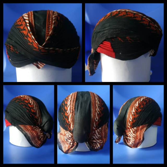 Blangkon Jogja jebeh lipat motif Lereng Coklat /Adat Jawa Tengah /Setelan Baju Surjan Lurik Dewasa