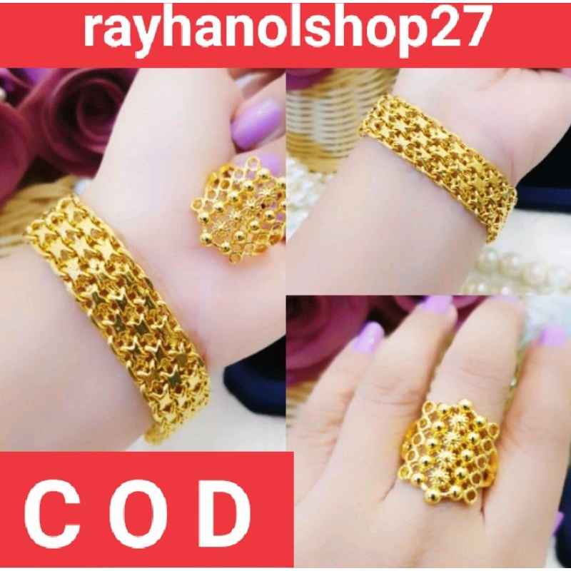 Promo,,,, Gelang Tangan rantai Ukir jumbo free cincin Janda/CINCANDE lapis emas 24k mewah anti karat