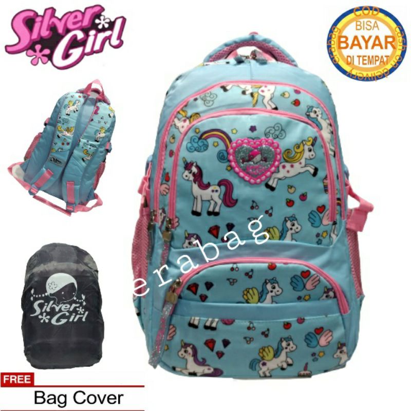 Tas Alto Silver Girl anak sekolah tas ransel kekinian Raincover  75620S1