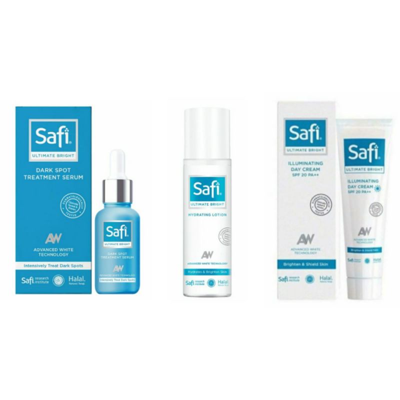 Safi Ultimate Bright Illuminating Day Cream dengan SPF 20 PA++ 18.5gr l Dark Spot Serum 30mL l Hydrating Lotion 150mL