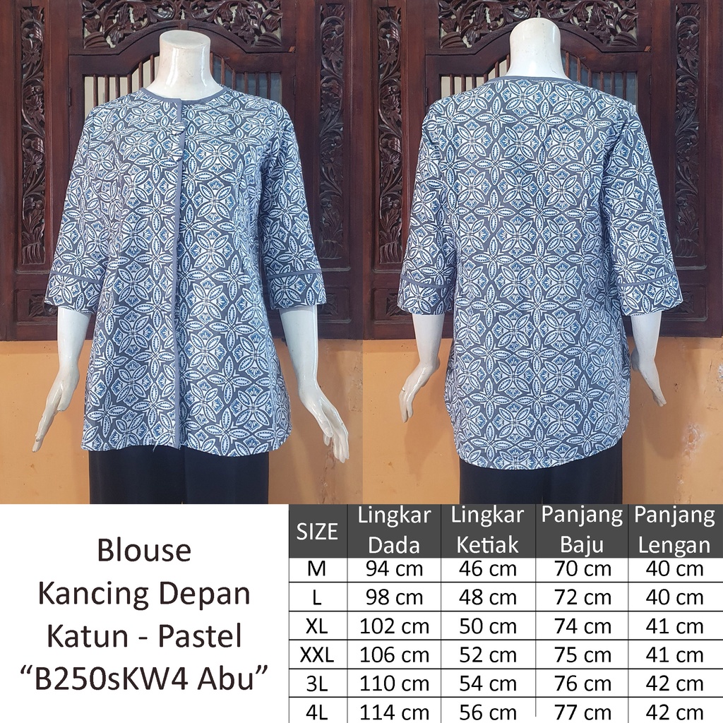 NEW Atasan Blouse Batik MOSA Blus Wanita Lengan Pendek 3/4 Kancing Depan. Motif Batik Pekalongan -250-3