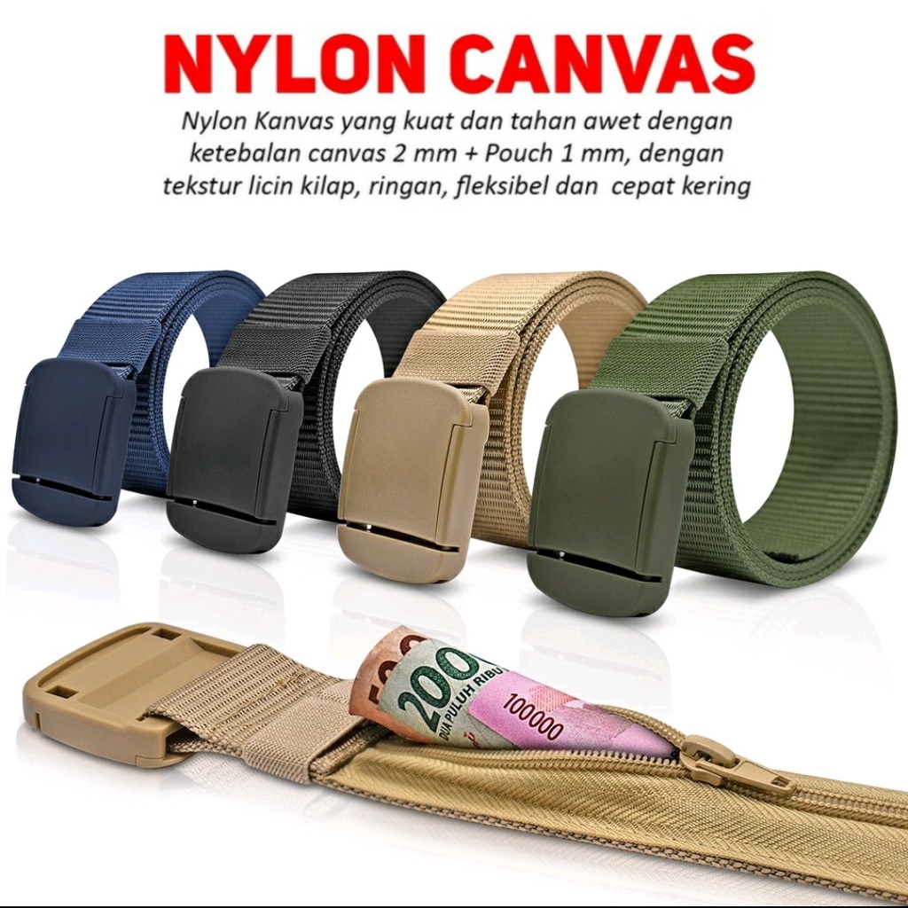 Fashion Ikat Pinggang Pria Nilon Sabuk Resleting Kode S031