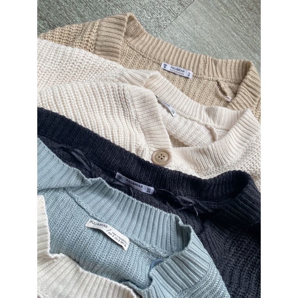 Pull&Bear Long Knit Button Cardigan - Outer Wanita-7