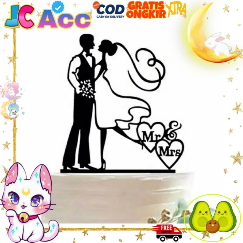 JC ACC Topper Kue Pernikahan / Tusukan Hiasan Kue WEDDING Anniversary Engagement