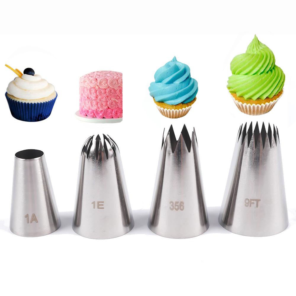 Populer 4pcs Bunga Icing Piping Nozel Rusia Bakery Pastry Tips Stainless Steel Aksesoris Dapur Alat Es Krim