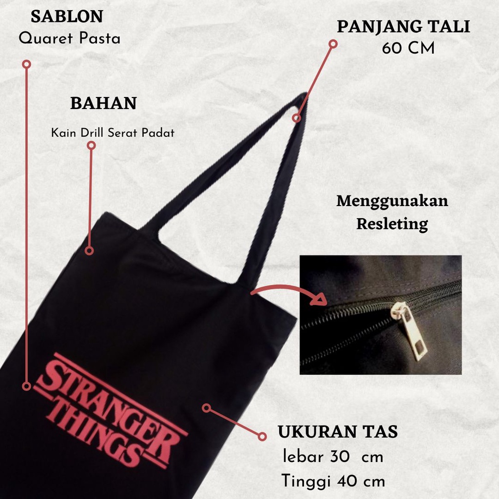 LIMITED EDITION TOTEBAG STRANGER THINGS bahan drill halus premium