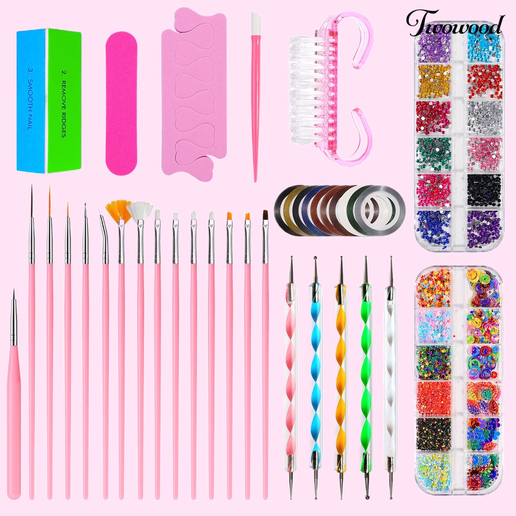 Twowood 1 Set Pen Dotting Nail Art Bulu Lembut Gagang Plastik Mudah Dibawa