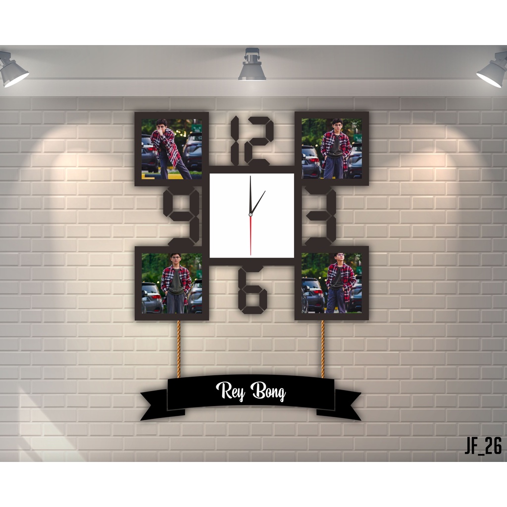 Jam Dinding Frame Custom Foto Pernikahan Keluarga Ulangtahun JF26