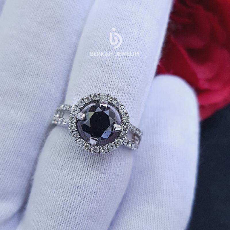 PROMO Cincin emas berlian asli dan natural black diamond sertifikat keaslian berlian hitam