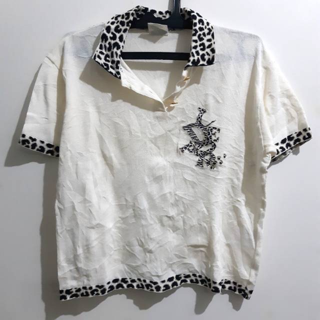 Preloved blouse atasan premium branded vice depor balck and white leopard gold