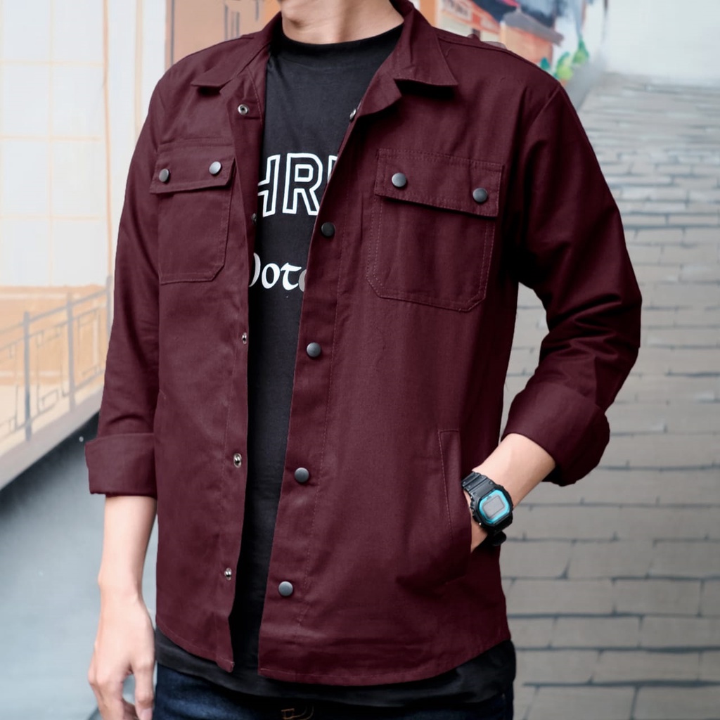 JAKET KANVAS SEMI PARKA TRACKER PRESSBUTTON MAROON