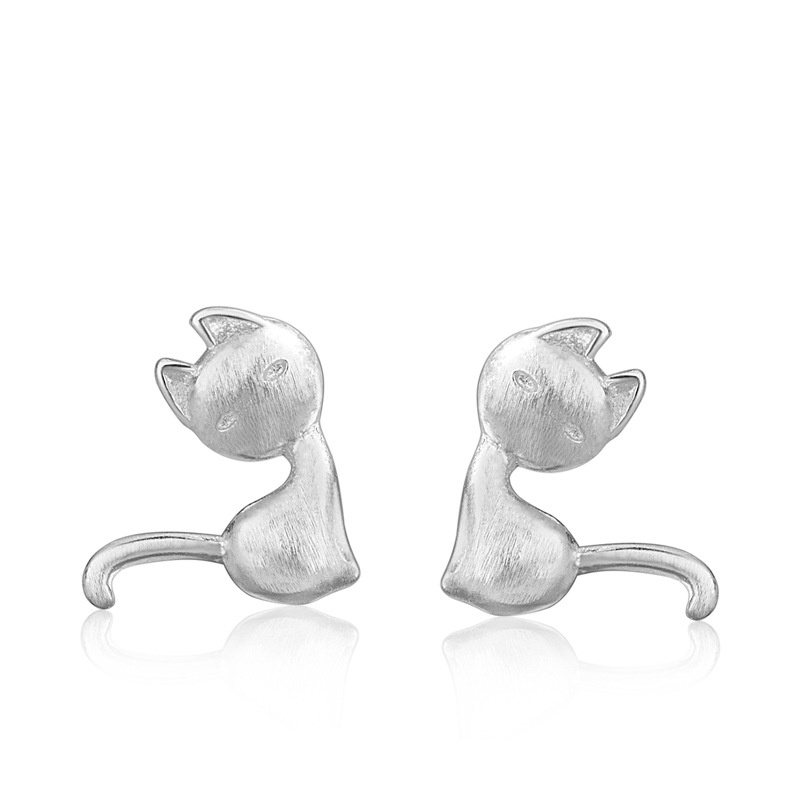 Anting silver brushed Bentuk Kucing Gaya Jepang Dan Korea Selatan Untuk Wanita