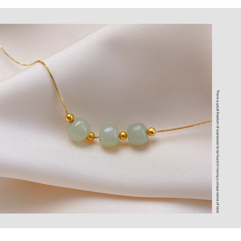 925 Silver Hetian Jade Necklace New Female Summer Clavicle Chain Advanced Ins Simple Design Accessories Gift