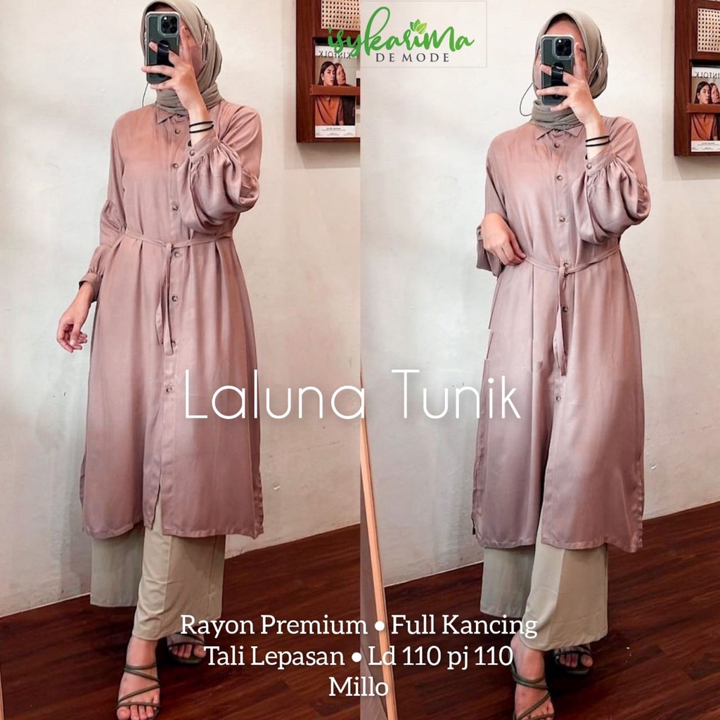 LALUNA LONG TUNIK KATUN RAYON / TUNIK POLOS FULL KANCING / ATASAN BAJU WANITA KEKINIAN / TUNIK POLOS