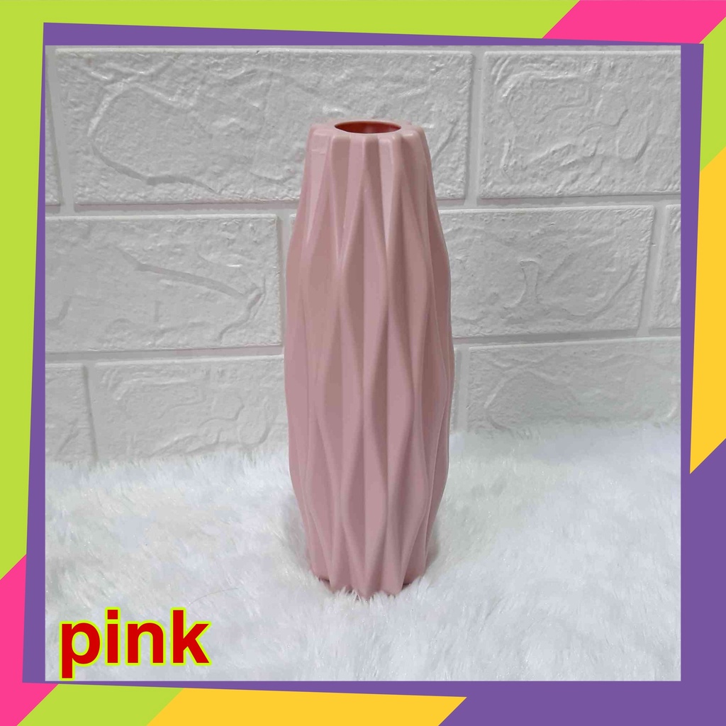 1071D2 / Pot bunga plastik motif Diamond / Vas bunga tanaman Artificial-PINK