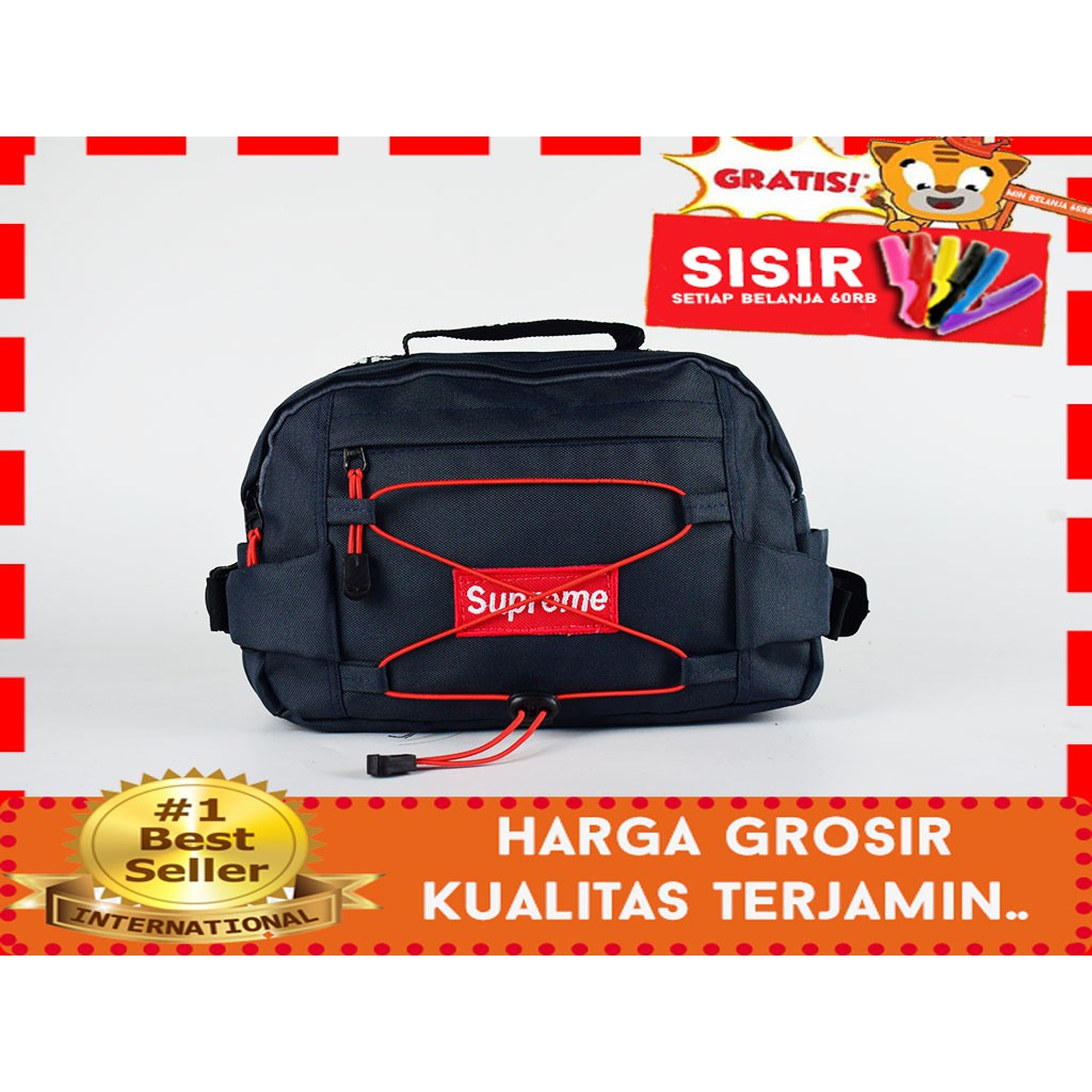 Grosir Tas Pria Selempang DISKON Distro Waistbag Slempang Supreme Grade ori 15083-Abu