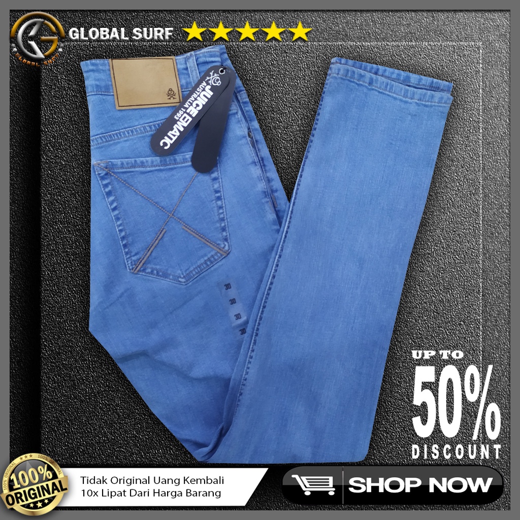 Jeans Slimfit Pria Warna Biru Polos Celana Panjang Denim Cowo Straightfit Kasual Juice Ematic Ori