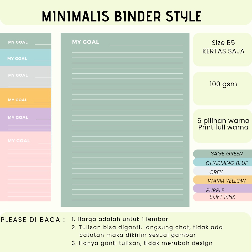 

(ISI 10 LEMBAR) MINIMALIS BINDER LINED STYLE - ISI BINDER A5 B5 LOOSE LEAF - PLANNER JURNAL DAILY STICKER AESTHETIC TUGAS SEKOLAH KULIAH