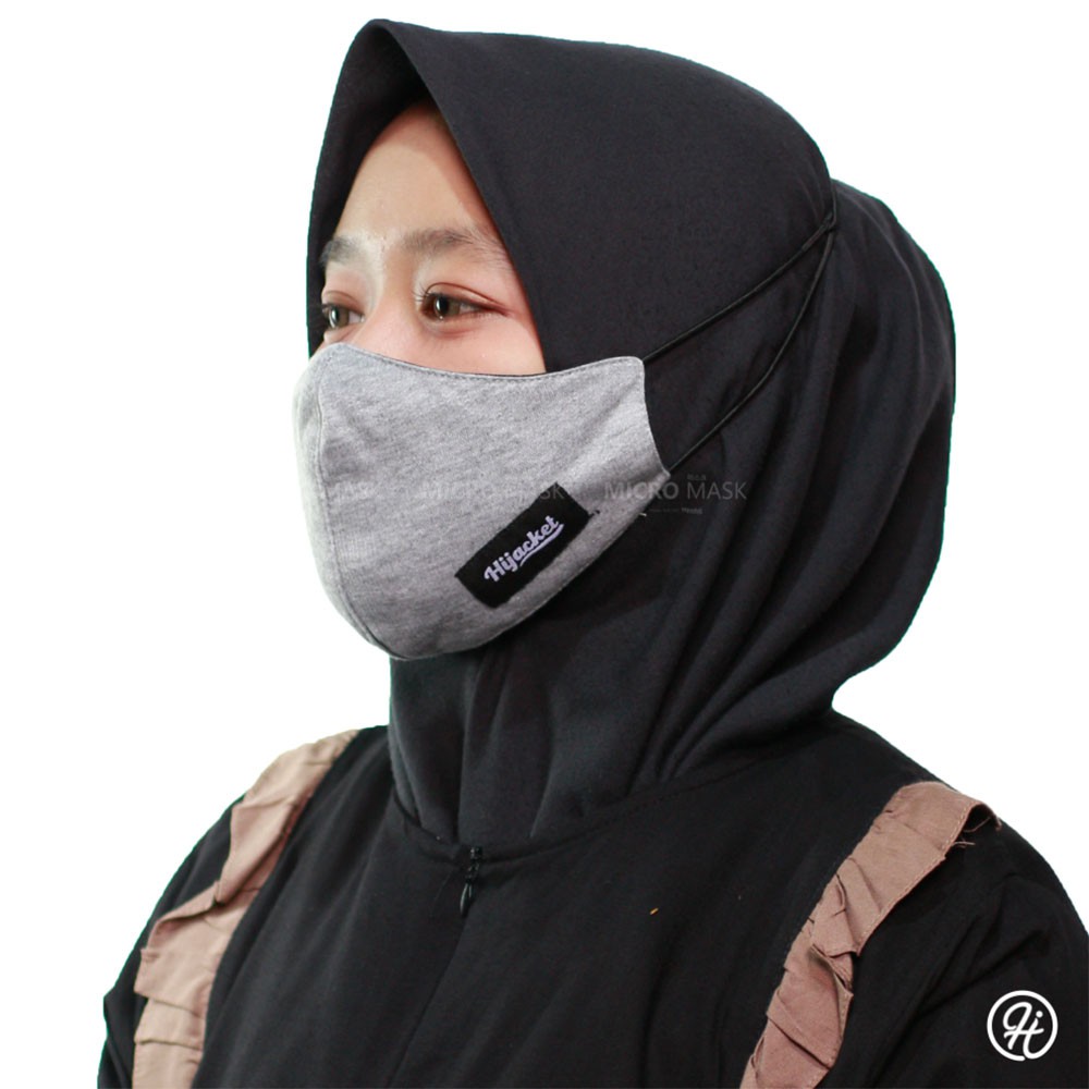 Masker Kain Headloop Pria Wanita Cowok Cewek Hijab Friendly Tali Karet Elastis Hitam Keren Hijacket-ABU MUDA