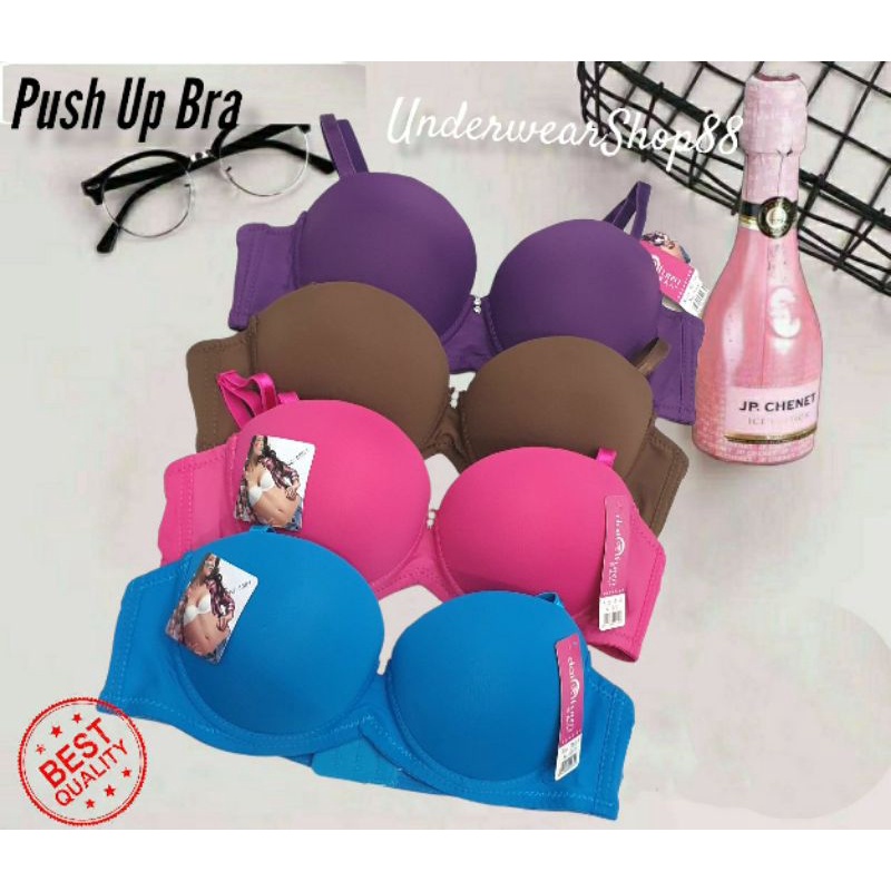 Bra|Bh Pushup Polos Berbusa Tebal Berkawat/Bra PushUp Import Premium/PushUp Bra Murah/Kait 2/Size 36 - 32