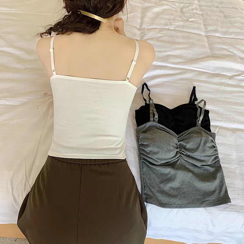 TELLY ➡️ 225 Tank-Top Bra Sport Seamless U-Neck Tali Spagheti Silang Warna Polos Untuk Wanita