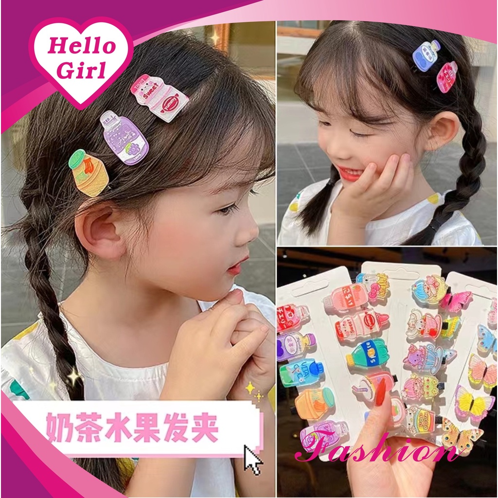 (Hello Girl) F152 Jepit Rambut Anak Lucu Jepit Rambut 10 In 1 Set motif lucu untuk anak perempuan Import