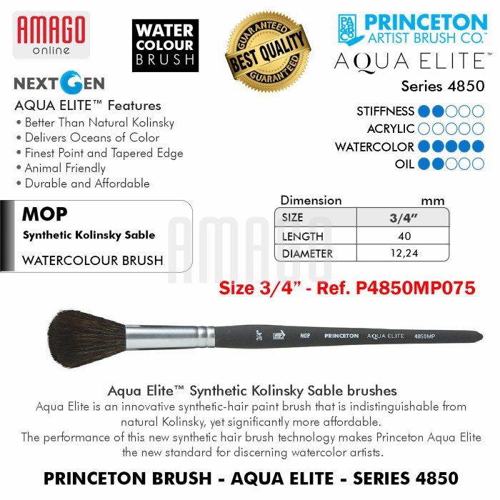 

Kuas PRINCETON Aqua Elite Brush - Mop - Size 3/4 Inch - P4850MP075
