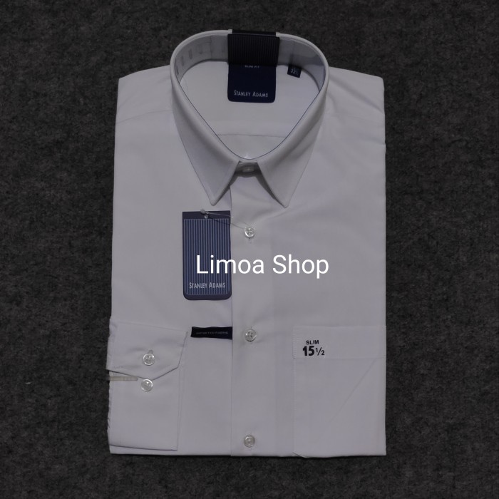 Kemeja pria Kemeja Pria Formal STANLEY ADAMS Slim Fit Putih Lengan Panjang KSA 05 - Putih, 17,5 jumb