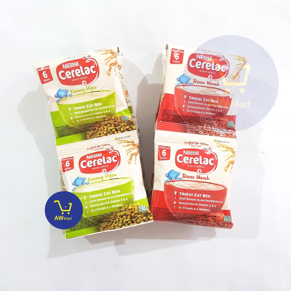 NESTLE CERELAC BUBUR SEREAL RENCENG SACHET (8 SACHET X 20 GRAM) - BERAS MERAH &amp; KACANG HIJAU - UNTUK USIA 6-12 BULAN