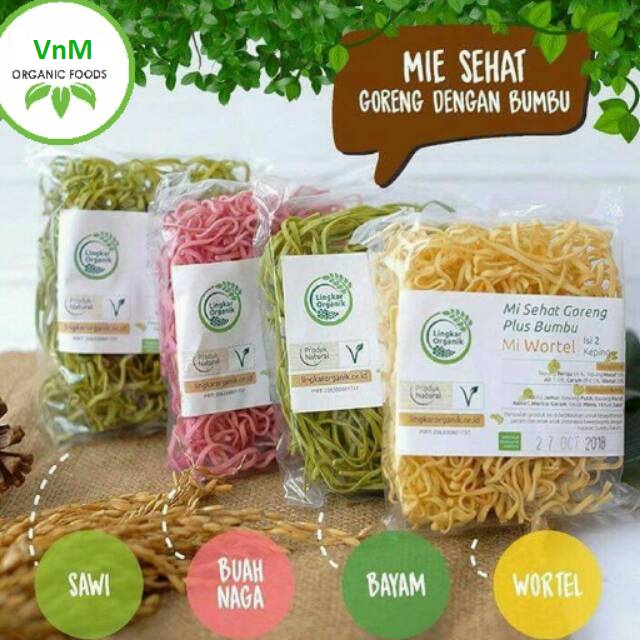 VnM005BP | Lingkar Organik Mie Sayur / Mie Goreng Sayur Organik Bumbu Bayam, Sawi, Wortel, Buah Naga, Tomat / Mie Sehat Murah Rendah Gluten / Bahan Mpasi Organik Sehat