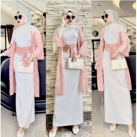 Gamis Remaja Outfit kondangan gaun muslimah remaja gamis cantik anggun set 2in1 Brokat Modern Murah