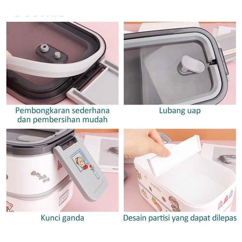 kotak makan lunch box tempat bekal 2 susun 1600ml anti bocor lunch box anti tumpah/free Alat Makan