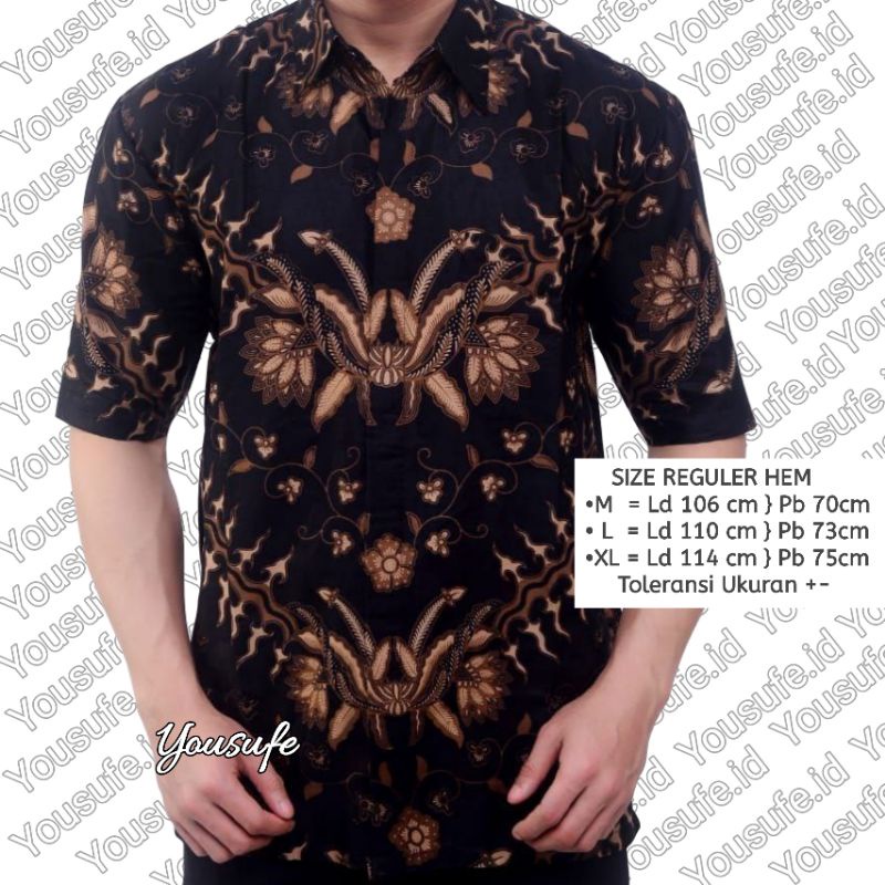 Batik Pria Lengan Pendek Keris Hitam Favorit Terlaris Nyaman adem Bisa Seragam Tidak Luntur Murah Cod Shopee Pekalongan Santri KH01