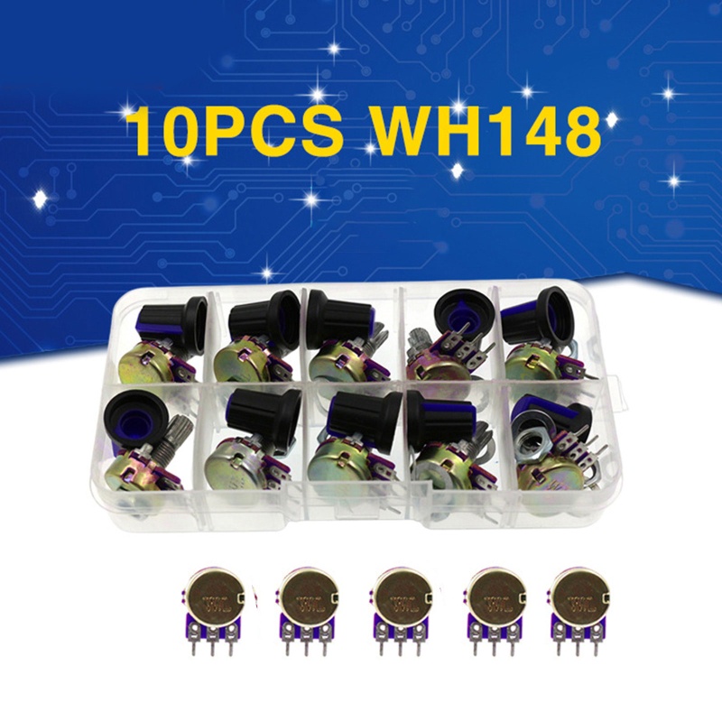 Btsg 10PCS Potensiometer Rotary Taper Untuk w/Tutup Hitam (WH148) Kit Variable Resi