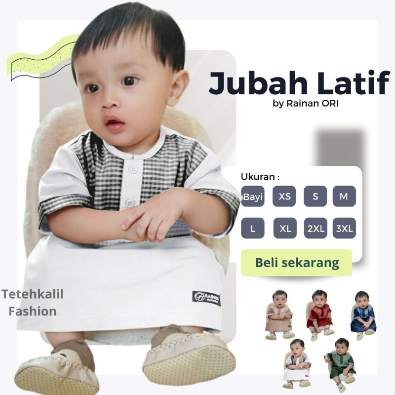 Jubah Latif by Rainan ORI Usia 0 bulan Sampai 12 Tahun Gamis Anak Laki Laki Lengan Pendek Terlaris Koko Bayi Jubah Bayi Aqiqah