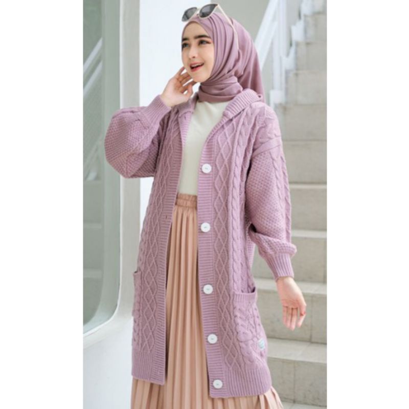 SWEATER CABLE LONG HOODIE OUTER CARDY Kardigan Rajut Jumbo Wanita Panjang Cardigan Kancing Oversize 