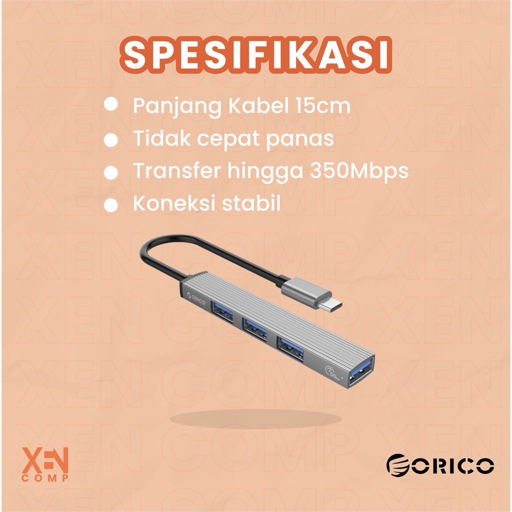 USB Hub Type C Orico AH13 4 Port Type C to USB 3.0 Original Garansi Resmi