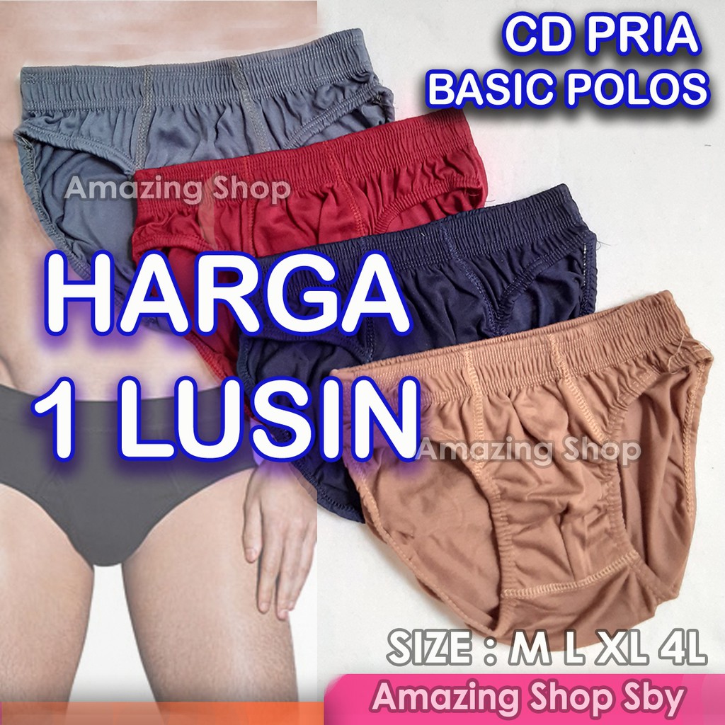 Groris 1 Lusin (12 Pcs) Celana Dalam Pria Lembaran CD Laki Laki Cowok Basic Polos Murah Size M L XL 4L jumbo 5L Amazing Shop Surabaya