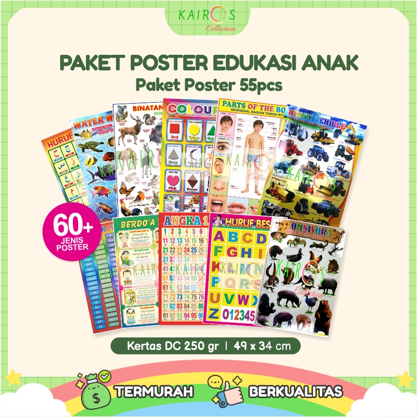 Poster Belajar Anak Pendidikan Isi 55 Pcs (Bonus 5 Poster Anak)