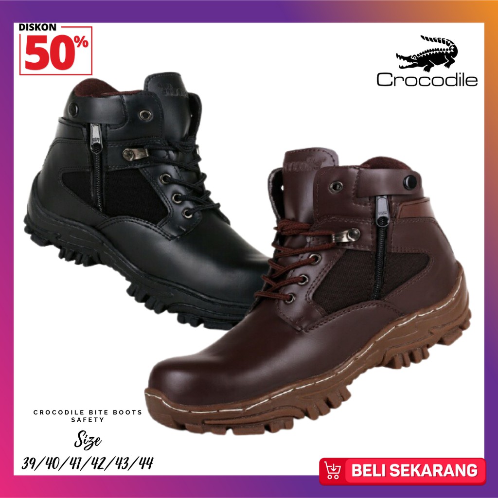 SSR - Safety Shoes Boots Pria Crocodile Bite PDL Sleting Sepatu Ujung Besi Kerja Lapangan Hiking