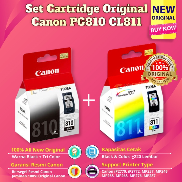 Cartridge Canon 810 black & 811 color 1 SET ORIGINAL Catridge PrinteriP2770 iP2772 MP237 MP245 MP258